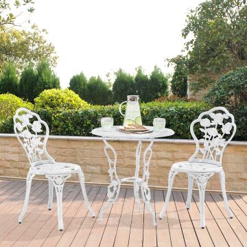 Gartenmöbelset Wakefield Tisch rund mit 2 Stühlen Gusseisen Weiß casa.pro