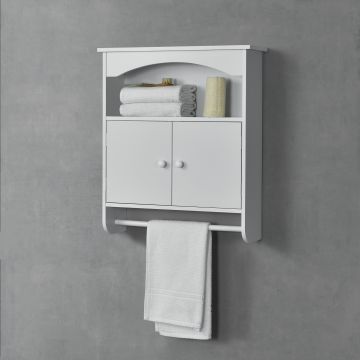 Badezimmerschrank Graz 61x53x15 cm mit Handtuchhalter Weiß MDF en.casa