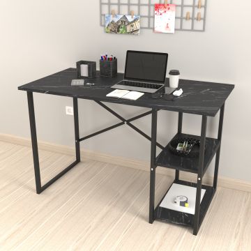 Schreibtisch Nittedal mit Regal 120x60x75cm Marmoroptik, schwarz [en.casa]