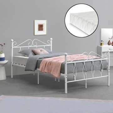 Metallbett Apolda 120x200 cm Jugendbett mit Kaltschaummatratze bis 300kg Weiß en.casa