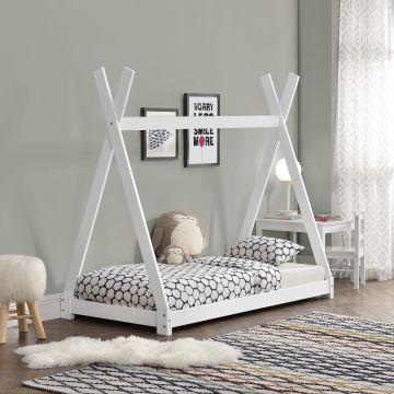 Kinderbett Onejda in Tipi-Design Weiß 80x160 cm [en.casa]