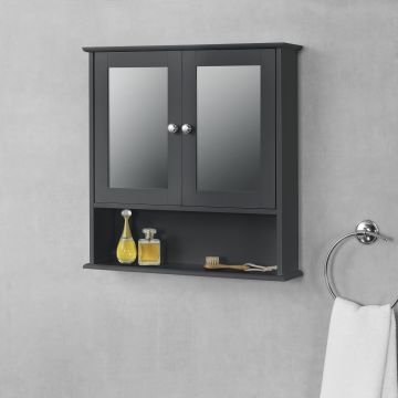 Badezimmerschrank Linz 58x56x13 cm mit Spiegel MDF Dunkelgrau en.casa