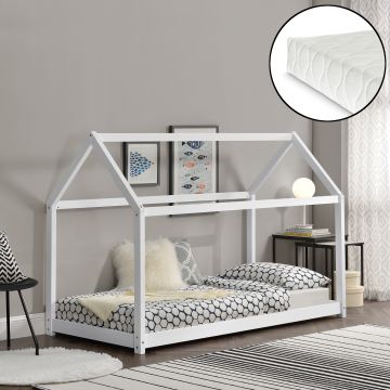 Kinderbett Netstal 90x200 cm mit Kaltschaummatratze Weiß [en.casa]