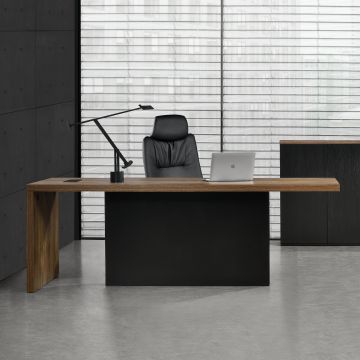 Schreibtisch Rheine 220x80 cm mit Ablage Schwarz Holzfarben neu.haus