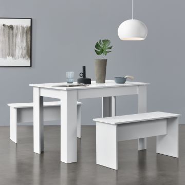 Tisch- und Bank Set Hokksund 110x70 cm mit 2 Bänken Weiß en.casa
