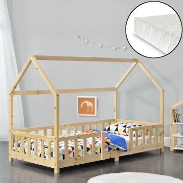 Kinderbett Sisimiut mit Matratze 90x200 cm Holzfarben [en.casa]