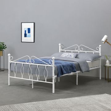 Metallbett Abolda 140x200 cm Doppelbett bis 300kg Weiß en.casa