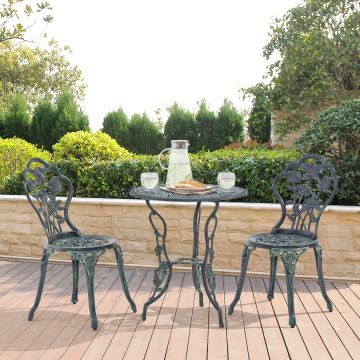 Gartenmöbelset Wakefield Tisch rund mit 2 Stühlen Gusseisen Dunkelgrün casa.pro