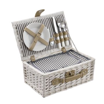 Picknickkorb mit Besteck-Set für 2 Personen Weiß casa.pro