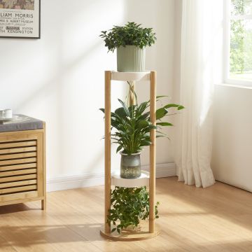 Pflanzständer Sastamala mit 3 Ablagen 80x31x31 cm Bambus/Weiß [en.casa]