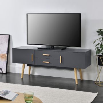 Fernsehtisch Alavus 140x40x56 cm mit 2 Schranktüren und Schubladen Dunkelgrau en.casa
