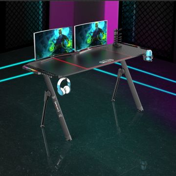 Gaming Tisch Stockton mit RGB LED Beleuchtung 140x60cm Schwarz [pro.tec]