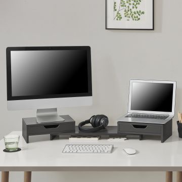 Monitorständer Marttila mit 2 Schubladen 60x22x11cm Dunkelgrau [en.casa]