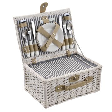 Picknickkorb mit Besteck-Set für 4 Personen Weiß casa.pro