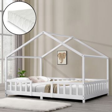 Kinderbett Treviolo 120x200 cm mit Kaltschaummatratze und Gitter Weiß [en.casa]