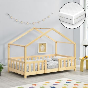 Kinderbett Treviolo 80x160 cm mit Lattenrost und Gitter Holz Natur [en.casa]
