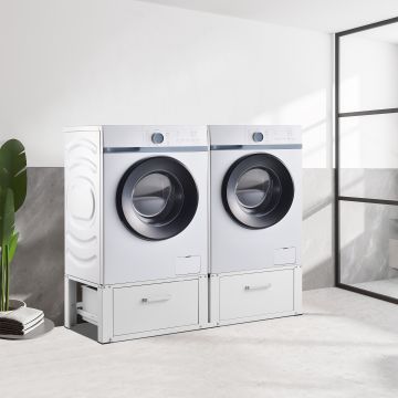 Waschmaschinen-Sockel 2-fach Heyen mit 2 Schubladen 150 kg Weiß [en.casa]