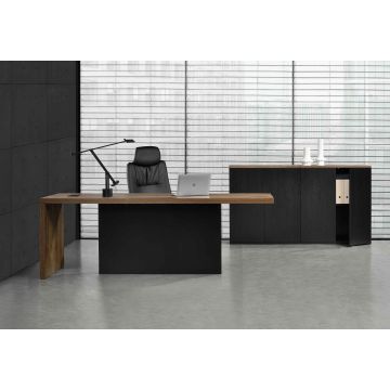 Schreibtisch Gent Chefzimmer Set 220x80 cm mit 2 Büroschränken Schwarz / Holzfarben neu.haus