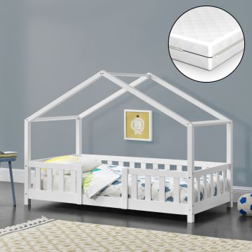 Kinderbett Treviolo 80x160 cm mit Lattenrost und Gitter Weiß [en.casa]