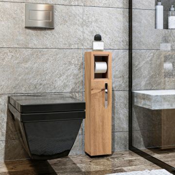 Badschrank Årjäng mit Toilettenpapierhalter 65x15x12cm Holzoptik [en.casa]