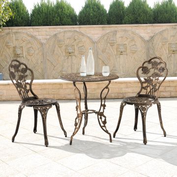 Gartenmöbelset Wakefield Tisch rund mit 2 Stühlen Gusseisen Bronze casa.pro