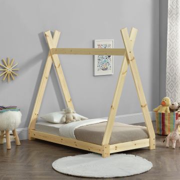 Kinderbett Onejda in Tipi-Design Natur Holz 70x140 cm [en.casa]
