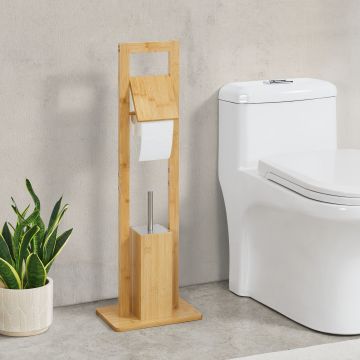 Toilettengarnitur Västerås Toilettenpapierständer mit Klobürste Bambus [en.casa]