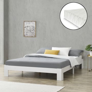 Holzbett Raisio 160x200 cm mit Kaltschaummatratze Weiß en.casa