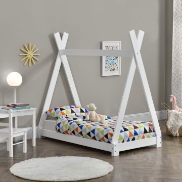 Kinderbett Onejda in Tipi-Design Weiß 70x140 cm [en.casa]
