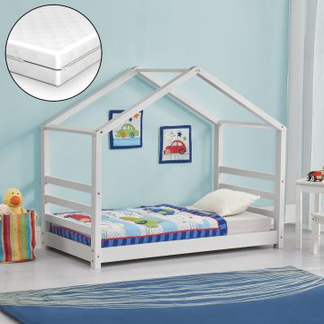 Kinderbett Vardø 80x160 cm mit Kaltschaummatratze Weiß en.casa