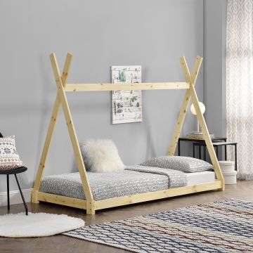 Kinderbett Onejda in Tipi-Design Natur Holz 90x200 cm [en.casa]