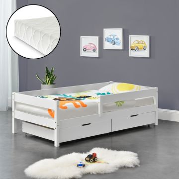 Kinderbett Borgarnes 90x200 cm mit Kaltschaummatratze und Schutzgitter Weiß [en.casa]