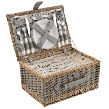 Picknickkorb mit Besteck-Set für 4 Personen Grau casa.pro