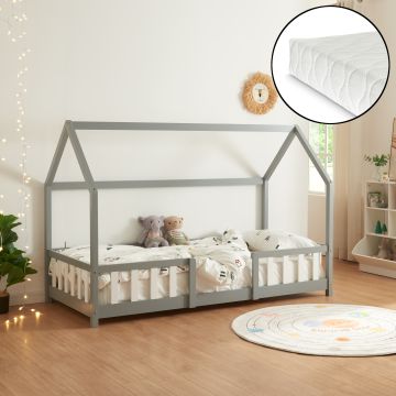 Kinderbett Sisimiut mit Matratze 90x200 cm Hellgrau / Weiß [en.casa]